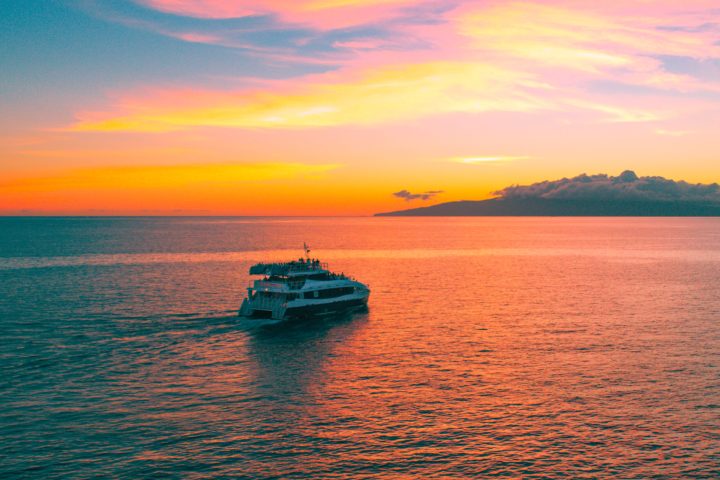 a small boat in a large body of water