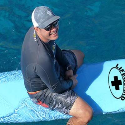 a man in a pool of water